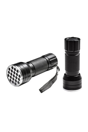 Mor UV Işılı 21 LEDLİ 10 CM Metal Siyah Renk Mini Fener