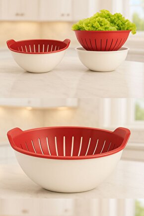 3 Lt Kaseli Süzgeç – Gıdaya Uygun, BPA İçermez, Mikrodalga ve Bulaşık Makinesi Uyumlu -KIRMIZI