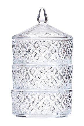 Kristal Lüx Cam 3 Katlı Kurabiyelik 28x12 Cm
