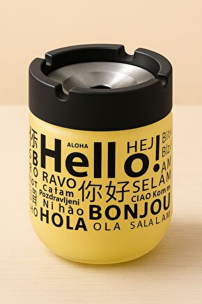 Cam Gövdeli İçi Metal Döner Kapaklı Küllük – Sarı Tasarım Küllük