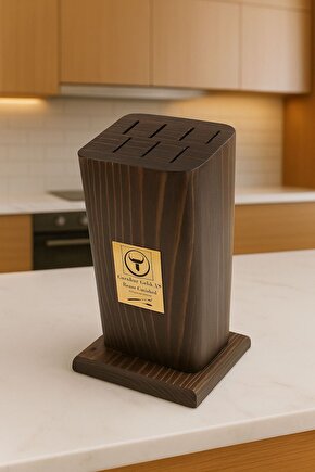 7 Yuvalı Öne Eğimli Ahşap Bıçak Standı – Şık ve Kullanışlı Tasarım