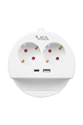 Ve- G1102c 2li Usb Type-c Girişli Telefon Standlı 1.5 Metre Grup Priz