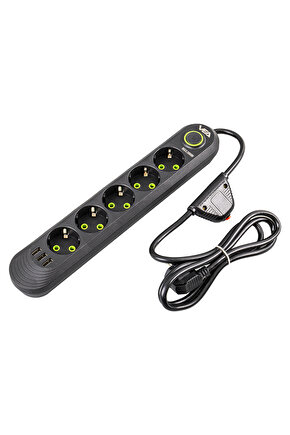 5 Topraklı Prizi + 3 USB Çıkışlı On Off Anahtarlı 1.5 Metre Kablolu Termel Akım Korumalı KPF91-4L3T