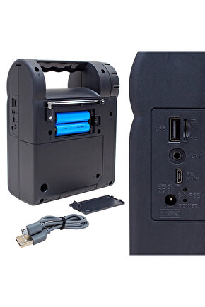 Pratik Taşınabilir Şarjlı Bluetooth Hoparlör SD + FM Radyo + USB Girişi Fenerli Işıldak KPF1-R31