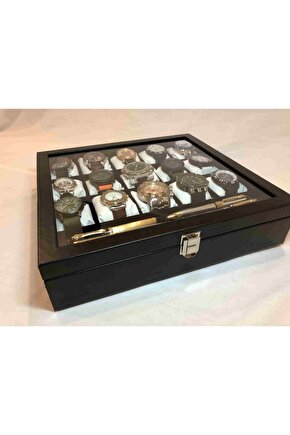 15 Bölmeli Siyah Deri Özel Içi Kadife Kaplama Kol Saati Takı Küpe Bileklik Bujiteri Aksesuar Kutusu