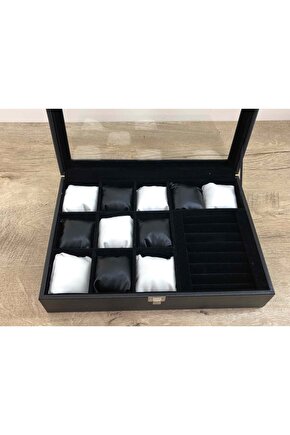 Deri Kaplı Cam Kapaklı El Yapımı Saat Takı Küpe Kolye Saklamak İçin Dekoratif Kutu
