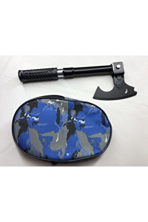 Osmanlı Tarzı Türk Malı Paslanmaz Çelik Balta Mavi Kamuflaj Çantalı