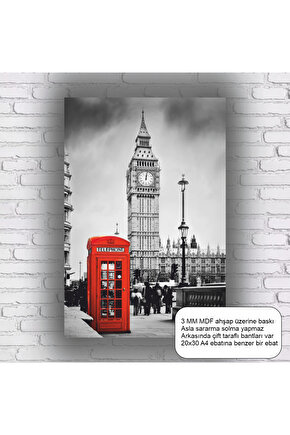 İngiltere londra telefon kulübesi otobüs simgeleri retro ahşap poster mdf tablo