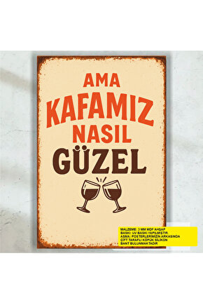 ama kafamız nasıl güzel komik esprili sözler duvar yazıları retro ahşap poster tablo