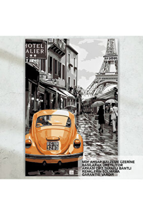 fransa paris eyfel kulesi klasik araba vosvos nostaljik retro ahşap poster tablo