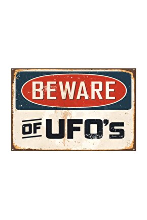 Dikkat Ufo Retro Vintage Ahşap Poster