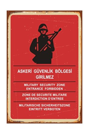 Askeri Güvenlik Bölgesi Girilmez (10 Cm X 20 Cm) Mini Retro Ahşap Poster