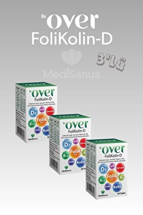 Folikolin D, Folik Asit, Kolin, Zencefil, Vitamin D B6 B12, Iyot Ve Çinko, 30 Tablet 3 Kutu