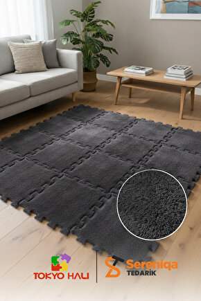 Antrasit Peluş Puzzle Halı, Kendi Tasarımını Oluştur, Yapboz Halı, Peluş Halı