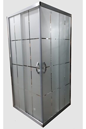 90x90 cm H:180 Parlak Profilli Desenli Cam Duşakabin