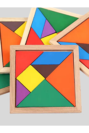 7 Parça Eğitici Renkli Ahşap Orta Boy Tangram Akıl Zeka Mantık Ve Strateji Oyunu
