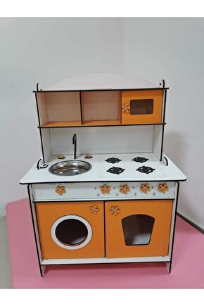 Montessori Eğitici Ahşap Oyuncak Mutfak Dolabı 6mm Turuncu 80x60