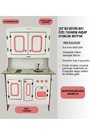 Büyük Boy Montessori Ahşap Oyuncak Mutfak 135x80