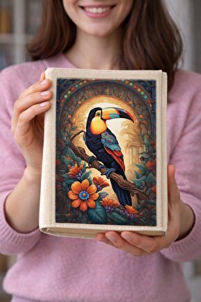 2li Tukan Kuşu Desenli Bez Kitap Kılıfı – Sanatsal Baskılı Kumaş Kitap Kabı, Kitap Koruyucu Kılıf 6