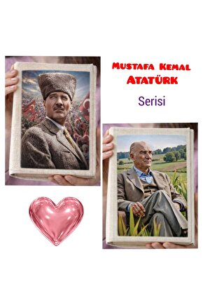 2li Mustafa Kemal Atatürk Serisi Bez Defter Kitap Koruyucu Ayraç