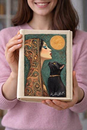 Kedi Desenli Bez Kitap Kılıfı – Sanatsal Baskılı Kumaş Kitap Kabı, Kitap Koruyucu Kılıf 5