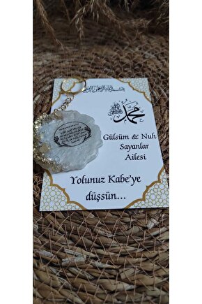 Hac Umre Anı Kartlı Ayet-el Kürsi Baskılı Epoksi Anahtarlık 8 Adet - Hac Mazlemeleri