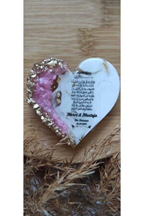 Epoksi Kalp Hediyelik Magnet Özel Tasarım Ayet-el Kürsi Baskı-20 Adet-söz-nişan-nikah-kına Hatırası