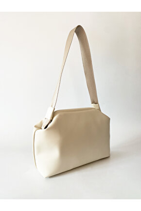 Heybes Kadın Krem Vegan Deri Çıkarılabilir Saplı Omuz ve El Çantası