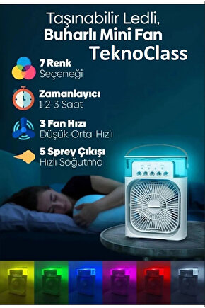 Taşınabilir Ev Ofis Hava Vantilatörü Nemlendirici Fan Ve Buhar Makinesi Rgb Işıklı
