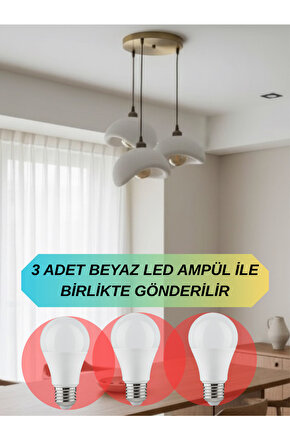 3 Lü Sarkıt Avize Rustik E27 Modern Avize Bohem Beton Görünüm (3 ADET BEYAZ LED AMPÜL HEDİYEDİR.!)