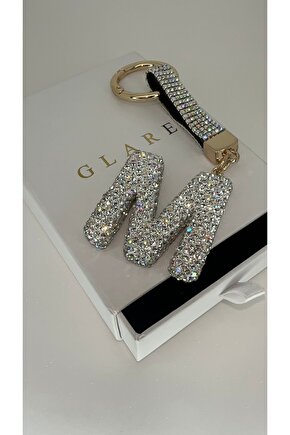 Zirkon Taşlı Simli Lüks M Harf Anahtarlık