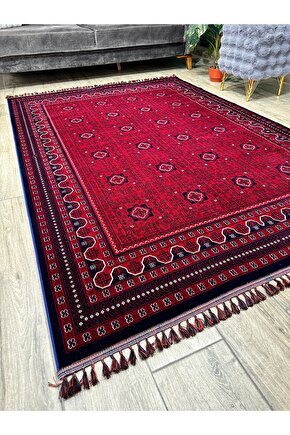 Buhara Koleksiyonu Otantik Desenli Afgan Uşak Halısı Yıkanabilir Kaymaz Taban Makine Halısı