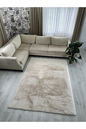 Modern Tavşan Tüyü Yumuşacık Tüy Dökmez Peluş Halı Taş