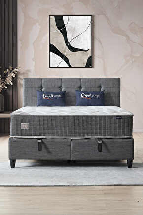 Mimoza Modeli Çift Kişilik Full Ortopedik Yataklı Sandıklı Baza ve Başlık Takımı 3 lü Set