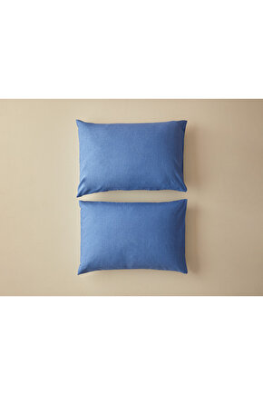 Textured Plain Kolay Ütülenir 2li Yastık Kılıfı 50x70 Cm Mavi