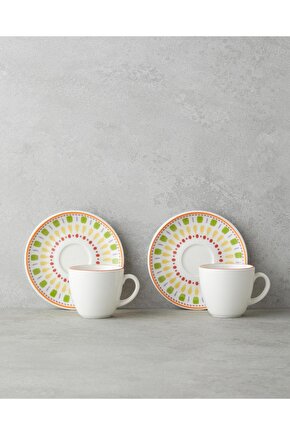 Livia Bone Porselen 4 Parça 2 Kişilik Kahve Fincan Takımı 90 ml Renkli