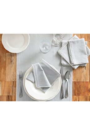 Cecily Pamuk 4’lü El Işlemeli Misafir Peçetesi 34x34 Cm Gri