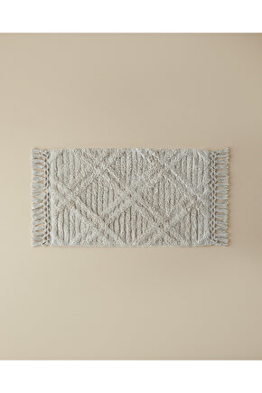 Tassel Check Pamuklu Püsküllü Banyo Paspası Bej