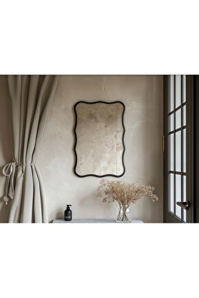 90x60 cm Dikdörtgen Dalgalı Duvar Aynası  Lüks Ayna