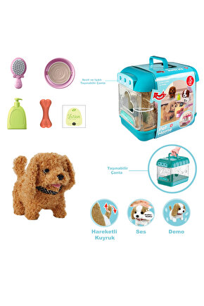 Hareketli Köpek ve Işıklı Sesli Şeffaf Kafes Seti