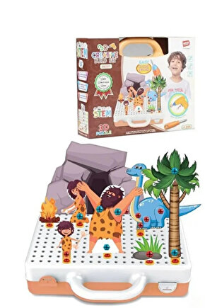 Oyuncak Eğitici Aktivite Mentossori 3D Eğitici Matkap Sök Tak Puzzle Seti Dinazor Serisi