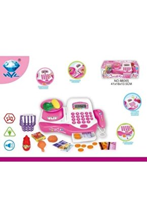 Terazili Sesli Işıklı Market Kasa Seti Orta Boy Yazar Kasa Aksesuarlı
