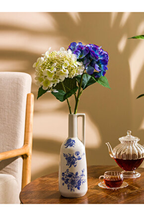 Mavi Çiçek Baskılı Seramik Vazo - 29 cm