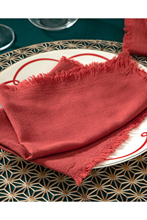 Smooth Fringes Pamuk 6lı Misafir Peçetesi Bordo