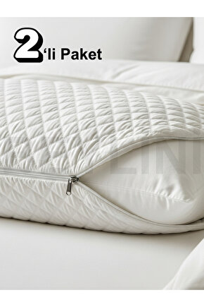 2li Yastık Alezi Sıvı Geçirmez Kapitone Fermuarlı Yıkanabilir Antialerjik Yastık Koruyucu 50x70 CM
