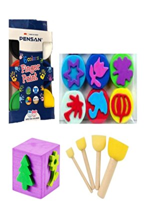 Parmak Boya Sünger Tampon Ponpon Fırça Sünger Eva Baskı Set