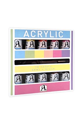 Ml122 Mona Lısa Akrilik Boya 10 Renk X 40 ml Fırça Set