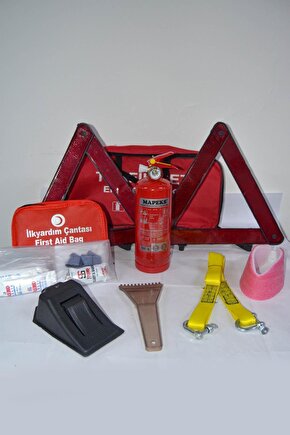 Dikdörtgen Trafik Ve Ilkyardım Seti Çantası Oto Çeki Demiri Araç Yangın Söndürme Seti Ekonomi