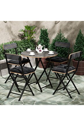 4 Kişilik Minderli Yuvarlak Bistro Takım Bahçe Mutfak Masa Sandalye