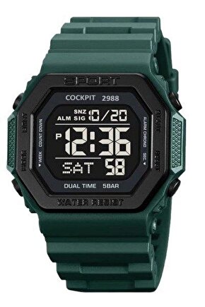 Ck-2988dgn Yeşil Silikon Kordon Dijital Kare Erkek Kol Saati